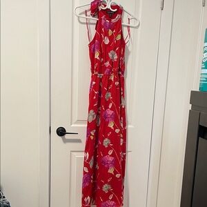 Banana Republic Red Floral Halter Maxi Dress with Purple Accents